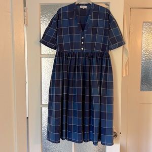 Heinui Nell dress in blue check, size Small